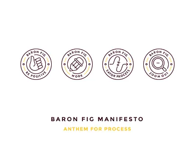 Baron Fig Manifesto badges baron fig direction icon illustration like magnifying glass outline pencil thumbs up work zoom out