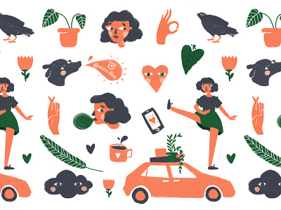 stickers for Telegram bird car color dog flowers free girl illustration plant sketch stikers telegram