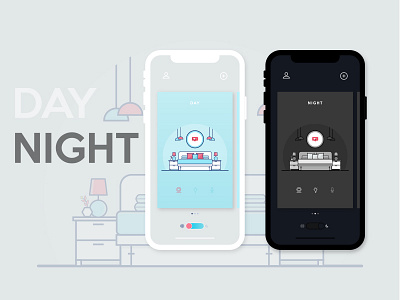 Day and Night app ui bedroom dark day flat ui illustration illustrator light like night ui design vector