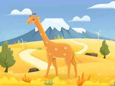 autumn cloud giraffe illustration moutain sky