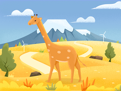 autumn cloud giraffe illustration moutain sky