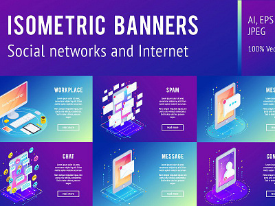 Isometric media concepts app concept creative graphic icon illustration isometric isometric banners isometric media concepts media social technology