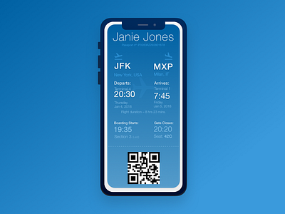 Daily UI #24 – Boarding Pass airline blue boarding boarding pass dailyui flight minimal pass ui