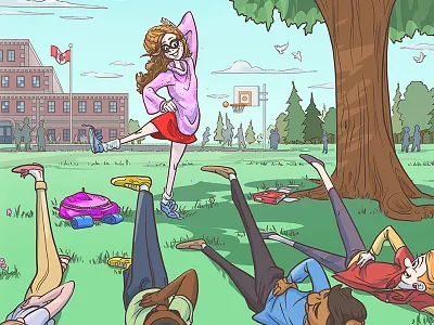 Storybook Illustration Detail - Felicia #5 cartoon cintiq exercise high school illustration photoshop playground recess schoolyard storybook stretching