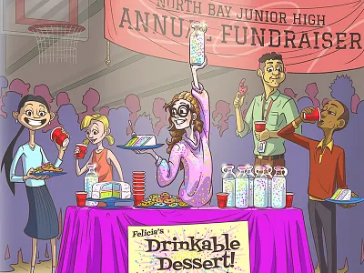 Storybook Illustration Detail - Felicia #6 dessert fundraiser gym gymnasium high school imagination prom red cup storybook teacher