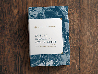 Gospel Transformation Study Bible Redesign blue book christian church contrast cover design gold marble minimal type water