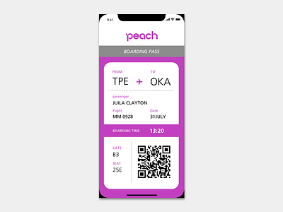 Daily UI #024 airline boarding boardingpass dailyui pass peach peachairline