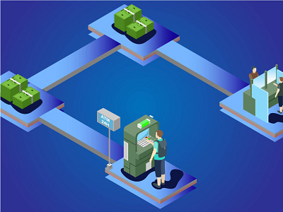 isometric process of money transfer in the bank illustration isometric vector