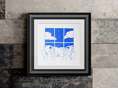 Snowy Cats cats frame illustration kitten kitty print risograph snow window