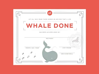 Whale Done Award Certificate award certificate fish honor seal well done whale
