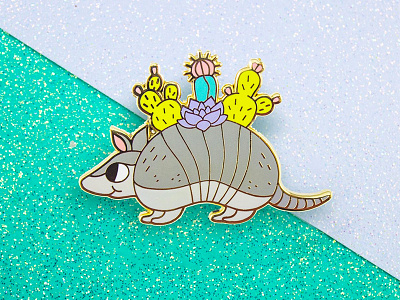 Armadillo Garden animal armadillo cactus creature desert enamel pin garden illustration plant succulent terrarium texas