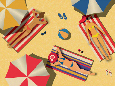 Shadez & Bikiniz beach beer bikinis character design graphic illustration label ocean sand summer sunbathe umbrellas