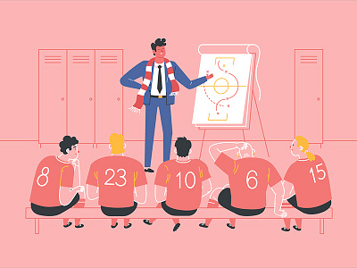 A team coach of his fantasy sport team cloakroom coach football man motivation team