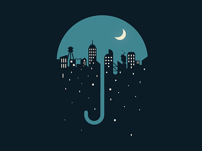 Umbrella Cityscape cityscape crescent lights moon negative night rain space