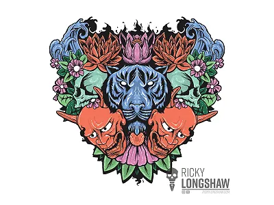 Symbiosis chrysanthemum flowers hannya happy illustration illustrator japanese photoshop procreate skull tiger wacom