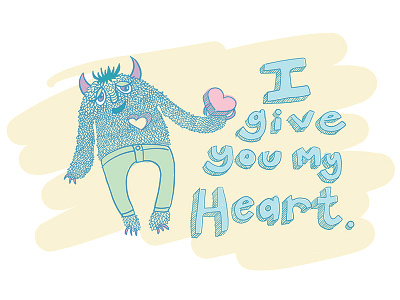 I Give You My Heart character creature cute heart love pastel