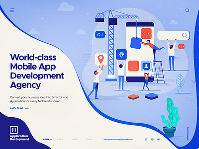 Mobile Application Development - Header UI Exploration agency clean graphic design header illustration isometric landing page mobile app development ui uiux userinterface uxdesign