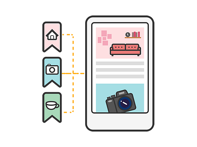 Get Started app bookmark camera get started onboarding sofa topic thread ui