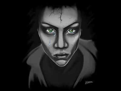 Broken Goddess black and white cry digital art eyes photoshop portrait tears violence woman