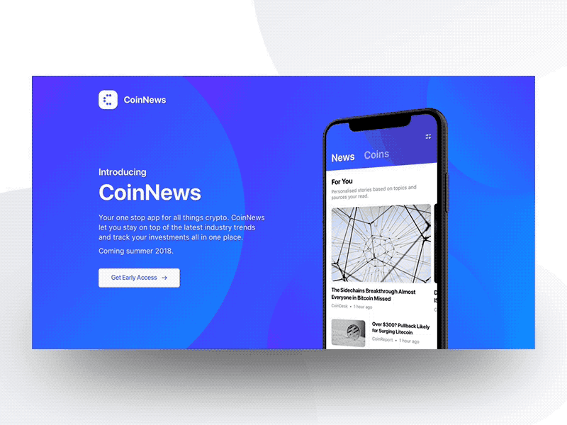 Coinnews Landing coin colorful crypto cryptocurrency gradient header hero homepage landing page purple shapes