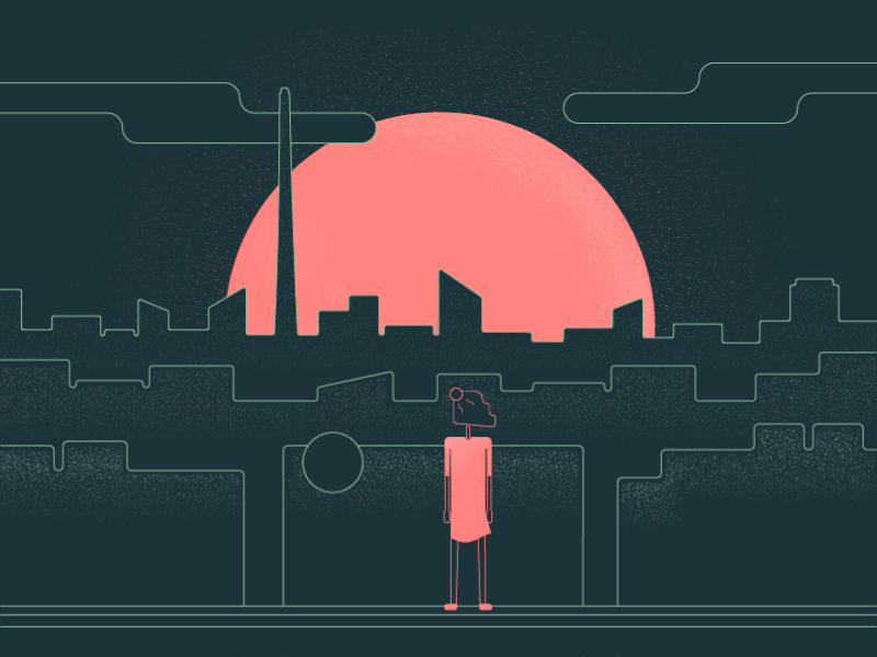 Sunset animation city gif girl horizon loneliness night roofs sadness sun sunset town