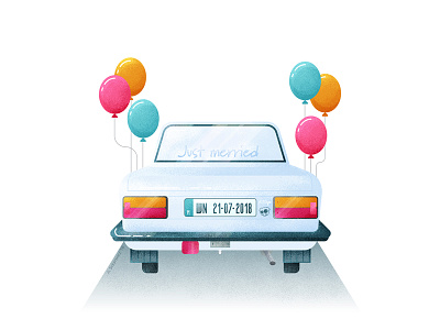 Fiat125p baloons car illustration wedding wedding car