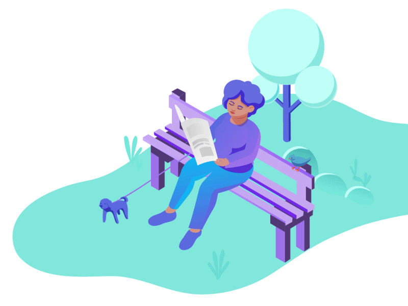 Parkbench Media Animation animation dog illustration newspaper park pet ui ux woman