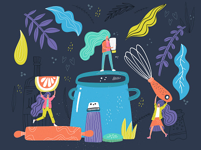 Girls who love to cook cook cooking digital hand drawn illustration people person small texture woman