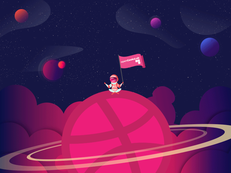 Hello, Dribbble! cosmonaut debut dribbbling opengeekslab planet space star