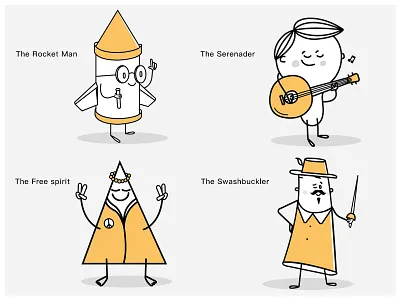 The Romantics 2d characters funny personalities romantics ux yellow