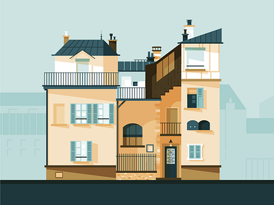 Mon Oncle's House architecture casa flat design flat illustration home house illustration jacques tati mon oncle vector art