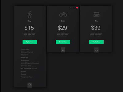 Card Squeeze - Flat Dark v1 action button black cards dark dark theme minimal pricing uielements uiux ux research uxdesign