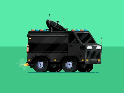 SWAT Truck black flames flat military police sirens swat tires truck van vector