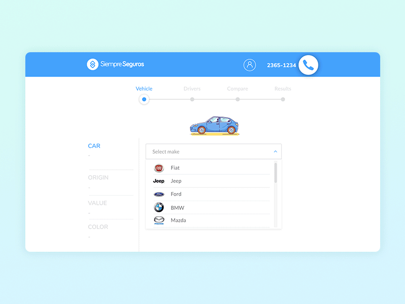 Car Insurance Quick Quote UI/UX animated car insurance interaction ui ux