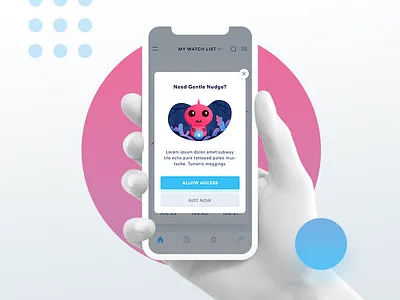 Notifications Permission alert app ask card empty states illustraiton ios 11 empty mobile notifications monster ui design page state cute permission space gradient mobile stock.character ux x permission character