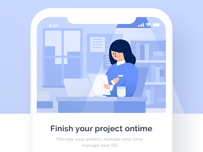 Project Management Landing Page app blue clean illustration iphone landingpage mobile people project room simple