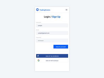 Sign Up form google login mobile register screen sign up