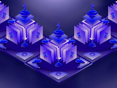 Open Networks And Platforms blockchain ethereum gradients illustration isometric surreal temple