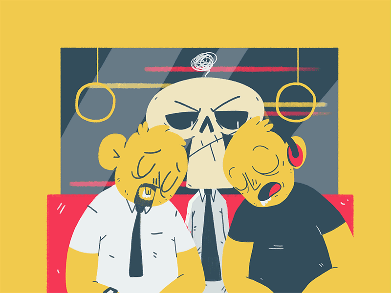 Subway 2d amino animation business skeleton cel animation commute daily employee subway