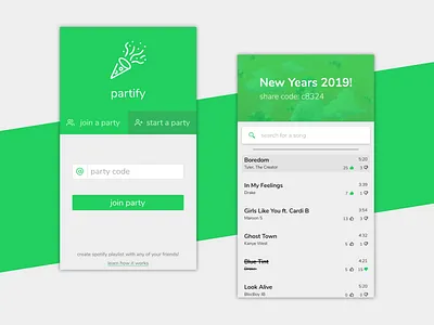 partify - collaborative playlists through spotify app mobile music party spotify ui ux webapp
