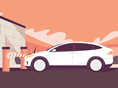 Tesla Model X business car electro explainer future illustration pass point rent safety tesla