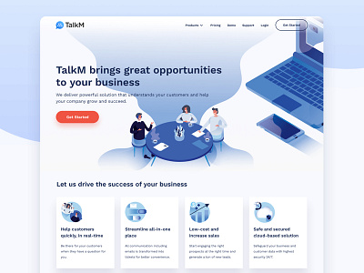 TalkM Landing Page card design chatbot crm illustrations intercom kervin tan krvin live chat philippines talkm ui design zendesk