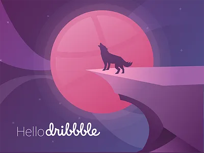 Hello Dribbble cliff debut design dribbble illustration wolf