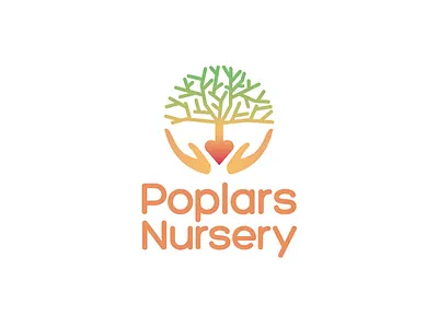 Poplars Nursery - Logo Design caring children gentle hands heart kindergarten nursery nursery logo preschool tree warm
