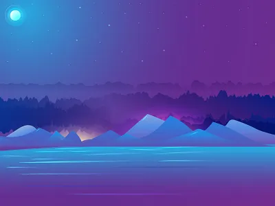 Night Landscape blue depth landscape light moon night scene stars trees water