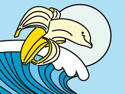 Banana Dolphin doodle graphic illustration