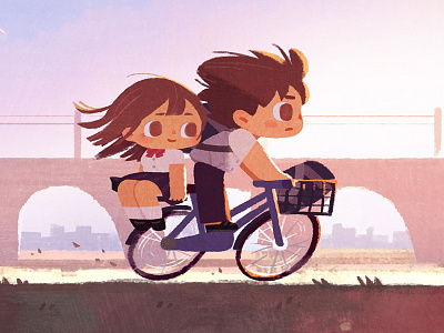 summer sunset bike couple days school sunset young