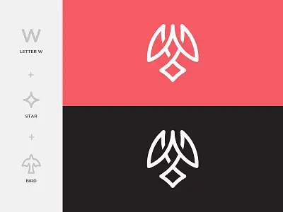W+Star+Bird bird logo bird mark evolution illustration logo mark star logo upward w logo