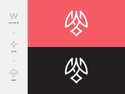 W+Star+Bird bird logo bird mark evolution illustration logo mark star logo upward w logo