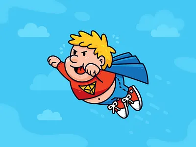 Funny Superhero cartoon character comic creative fat chubby flat friend friendly fun funny illustration mascot sky superhero